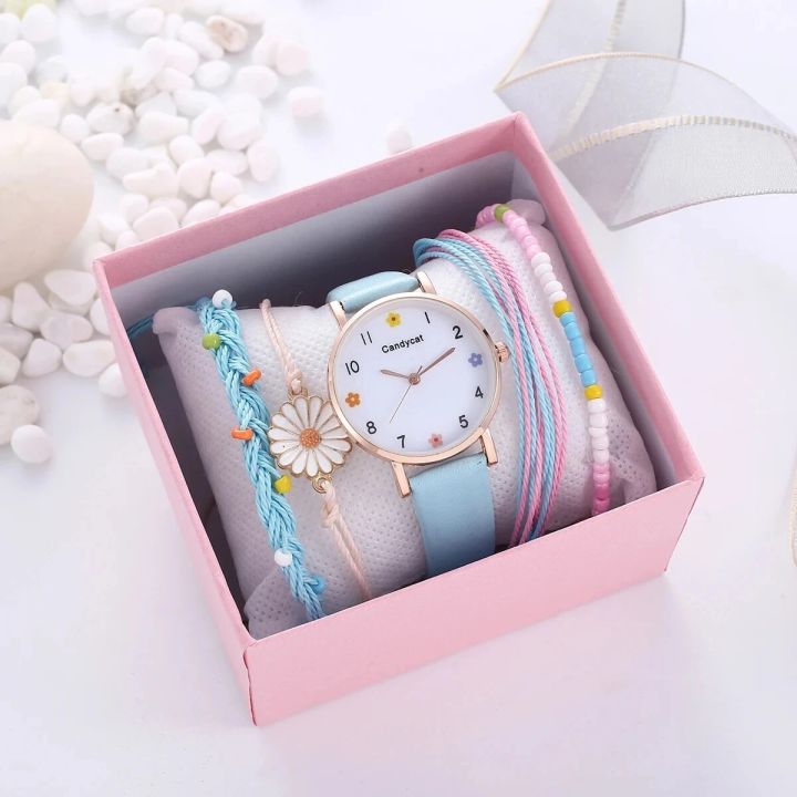 Fashion Simple Flower Quartz Watch Set