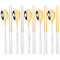 304 Stainless Steel Cutlery Set Sushi Sticks Dinner Spoons Set 10Pcs Dinnerware Korean Chopsticks Dessert Spoon Flatware Set. 