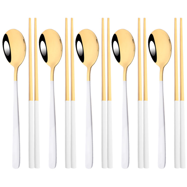 304%20Stainless%20Steel%20Cutlery%20Set%20Sushi%20Sticks%20Dinner%20Spoons%20Set%2010Pcs%20Dinnerware%20Korean%20Chopsticks%20Dessert%20Spoon%20Flatware%20Set%20-%20Image%207