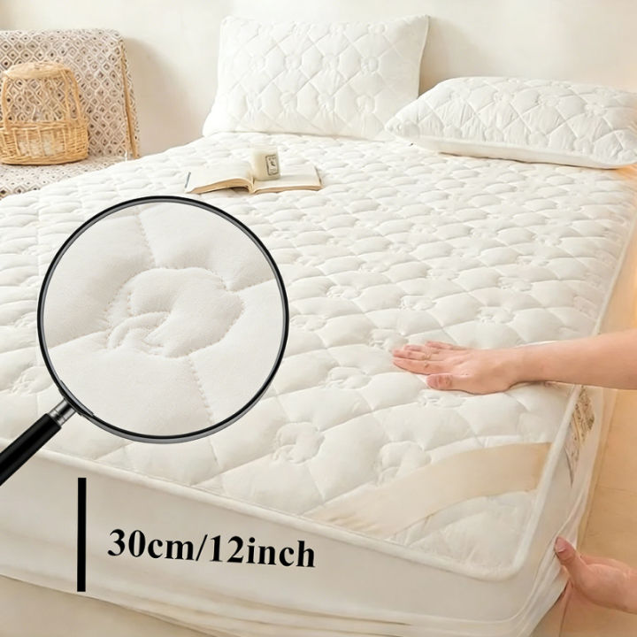 Microfiber Quilted Mattress Protector Antibacterial Anti-mite, Soft Breathable, Fitted Elastic Cover Fits 5-28cm Mattresses