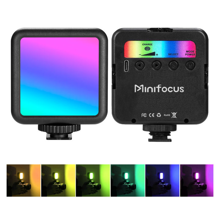 Minifocus Full Color RGB LED Video Light 2500K-7000K 800LUX Mini Fill 3 Cold Shoe 1800mAh Type-C Pocket Camera Hot Shoe Light