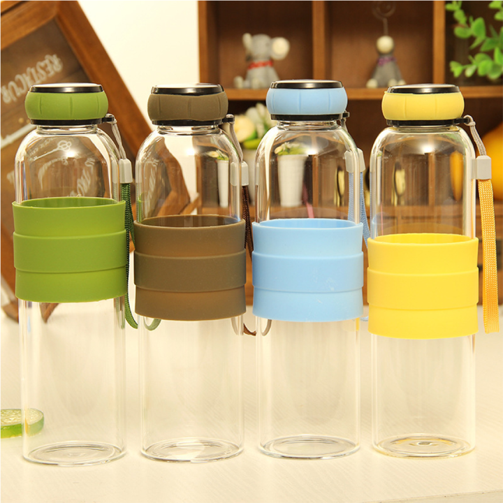 Borosilicate Glass Water Bottle 500ml, Durable, Leakproof, Dishwasher Safe-Multicolour