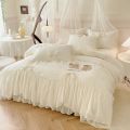 3pcs White Bedding set ruffles Duvet Cover Set (1*Duvet Cover + 2*Pillowcase, Without Core)for bedroom guest room. 