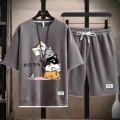 2024 Men's Summer Waffle Set Brand Fashion Casual T-shirt+Shorts Set Men's Sports Set Loose ComfortableSlo Two-piece Set. 