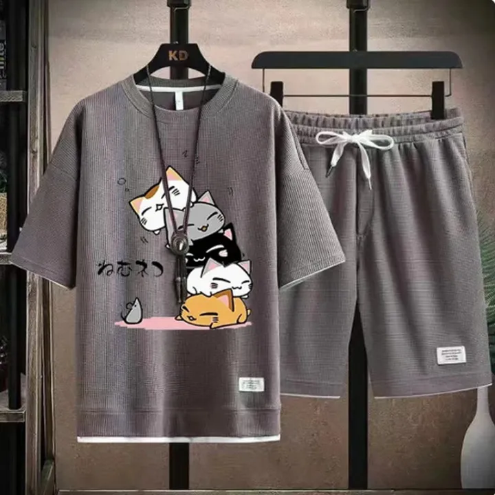 2024%20Men's%20Summer%20Waffle%20Set%20Brand%20Fashion%20Casual%20T-shirt+Shorts%20Set%20Men's%20Sports%20Set%20Loose%20ComfortableSlo%20Two-piece%20Set%20-%20Image%202
