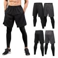 Men's Compression 2-in-1 Shorts – Lycra with Mesh for Support, Breathable, Quick-Dry, Black. 