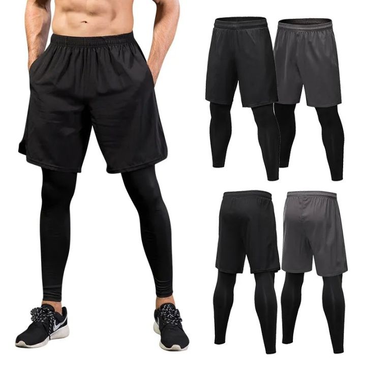 Men's Compression 2-in-1 Shorts – Lycra with Mesh for Support, Breathable, Quick-Dry, Black