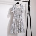 Spring Summer Chiffon Dresses Fashion Female Elastic Waist Short Sleeve Pleated Casual Dress Women A-line Dresses Vestidos. 