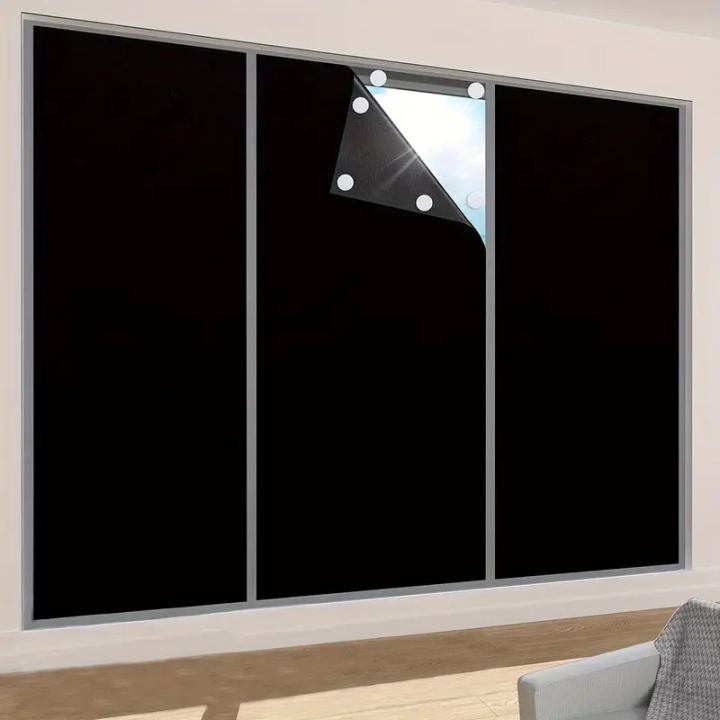 95-98% Blackout Curtain DIY Portable Travel Removable Blocking Darkest Window Film Cloth Self-adhesive Window Shades