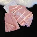 2 PCs ready to ship two-piece set round neck short sleeve set + shorts. 
