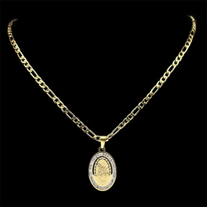 Seal%20of%20Archangel%20Michael%20Medal%20Necklace%20for%20Women/Men%20Rhinestone%20Stainless%20Steel%20Gold%20Silver%20Color%20Talisman%20Chain%20Jewelry%20-%20Image%202