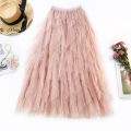 New Fashion Tutu Tulle Skirt Women Long Maxi Skirt Spring Summer Korean Black Pink High Waist Pleated Skirt Female.