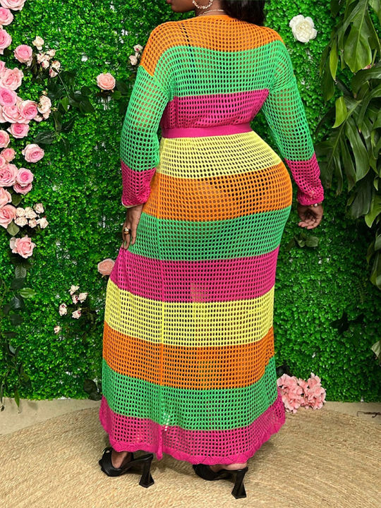 Plus%20Size%20Transparent%20Crochet%20Cardigan%20Dress%20Women's%20Summer%20Fashion%20Beach%20Cover-Up%20Holiday%20Seaside%20Attire%20Vacation%20Wear%20-%20Image%204