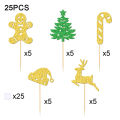 YOMDID 25Pcs Christmas Cupcake Toppers Bamboo Cupcake Toppers Glitter Christmas Tree Santa Hat Candy Cane Deer Cake Decorations. 