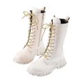Girls Chic Korean Style White PU Leather Boots Fashion Casual and Versatile Strap Side Zipper Soft Bottom High Boot for Kids ﻿. 