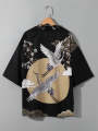 RANMARU KIMONO Men's Summer Short-sleeved Printed Shirt Shirt Fashion National Trend Harajuku Retro Cardigan and Clothing.