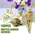 100pcs Disposable Bamboo Knot Skewers Cocktail Picks with Twisted Ends for Snacks Club Sandwiches Party Barbeque forks.