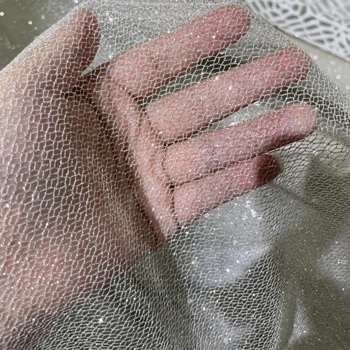 Shiny%20spray%20silver%20bronzing%20fabric%20medium%20hard%20diy%20wedding%20dress%20fabric%20background%20layout%20grid%20shiny%20net%20-%20Image%202