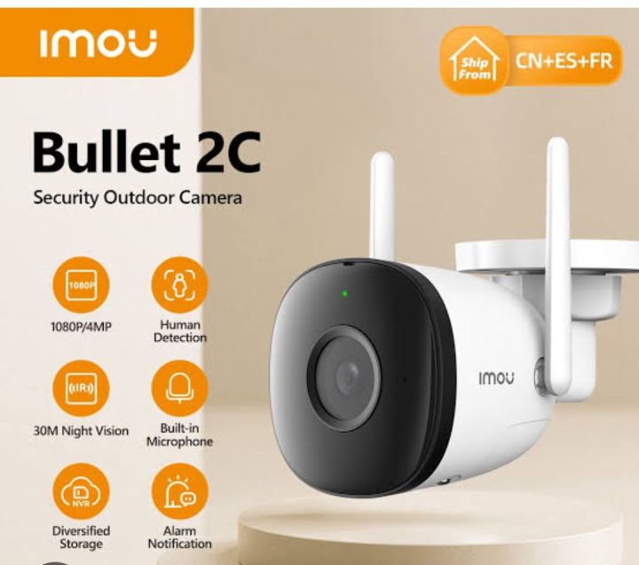 Imou Bullet2C 2MP Night Vision Built-in Mic Human Detection IP67 Weatherproof Built-in Wi-Fi Hotspot Model: IPC-F22P