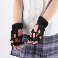 New Kawaii Women Warm Cat Gloves Fashion Girls Cat Claw Paw Plush Mittens Soft Plush Short Fingerless Half Finger Winter Gloves. 