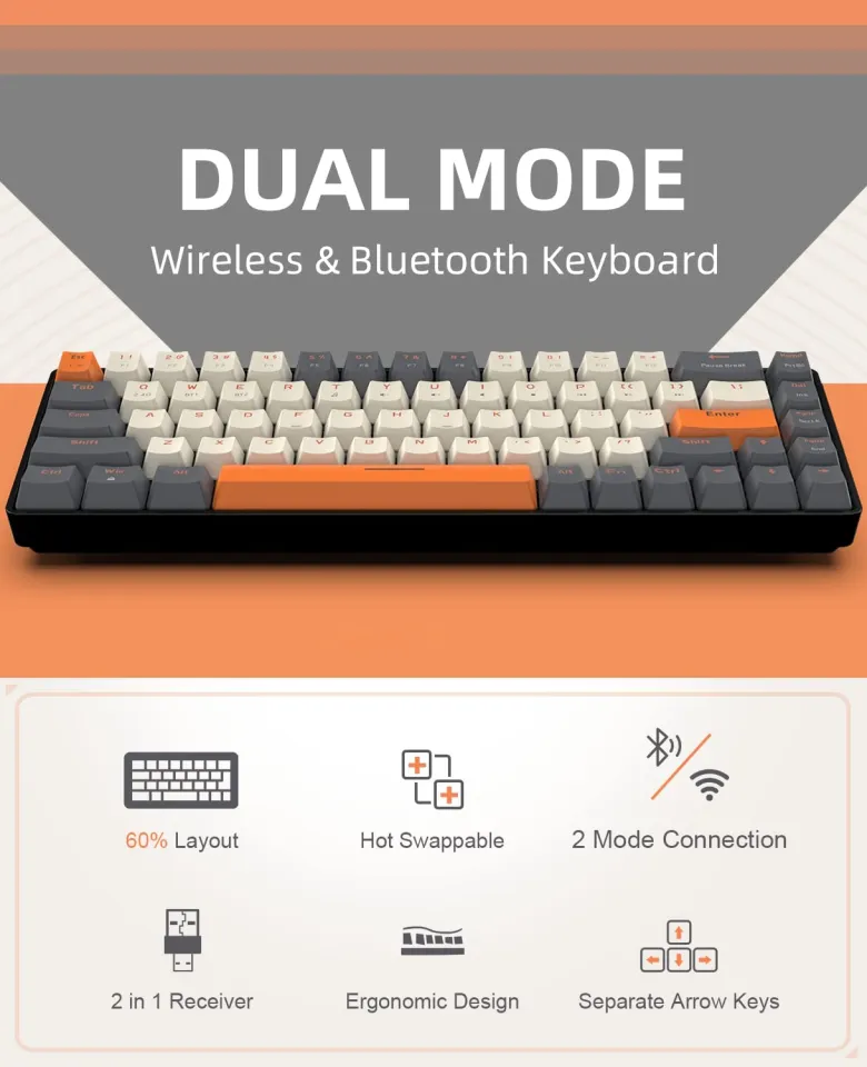 Akko Keyboard RK-68 Hot Swappable Type C Wireless 60% Mechanical Gaming ...