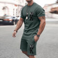 2025 Summer New Men's Summer Leisure Sports Running Set Loose Men's Refreshing Top Y2K Style 3D Poker King Fashion Set Lightweig.