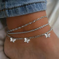 【Top-rated】 1-3pcs Simple Metal Chain Butterfly Pendant Anklet for Women Adjustable Layered Vintage Minimalist Beach Anklet Set Foot Jewelry. 