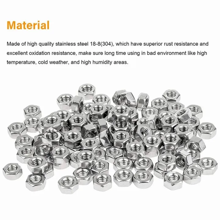 50%20Pieces%201/4"-20%20Stainless%20Hex%20Nut,%20Stainless%20Steel%20(304)%2018-8%20Nuts%20-%20Image%204