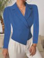 Tailored Double Breasted Blazer Top with Asymmetric Hem for Women Office Party. 