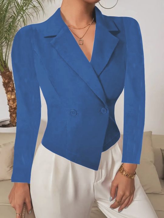 Tailored%20Double%20Breasted%20Blazer%20Top%20with%20Asymmetric%20Hem%20for%20Women%20Office%20Party%20-%20Image%202