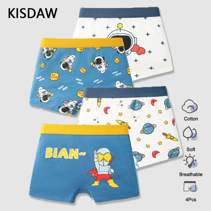 4 Pcs/Lot Boys Panties Cotton Boxers Underwear For Boy Rocket Cartoon Kids Underpants Breathable Sweatproof Mens Boxer Briefs