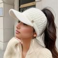 Autumn and Winter Woolen Duck Tongue Cap Teenage Fashion Versatile Hat Female Leakage Ponytail Outdoor Padded Warm Knitted Cap.