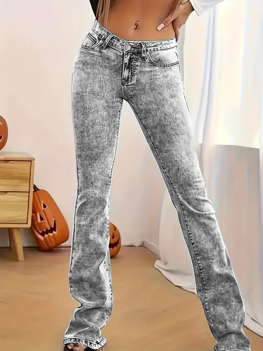 Fashion%20Women's%20Gray%20Low-Rise%20Slim%20Fit%20Bootcut%20Jeans,%20Y2K%20Style,%20Snow%20Wash,%20Streetwear%20Elegant%20Denim%20Pants%20-%20Image%204
