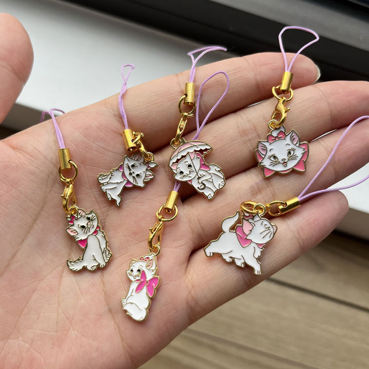 6pcs Disney Marie Cat Phone Chain Charms Fashion Keychains Lanyard for ...