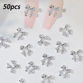 96/50Pcs 3D Bowknot/Ribbon Metal Nail Art Charms Sliver/Gold Alloy Bows Nails Rhinestones Decor Luxury DIY Manicure Accessories.