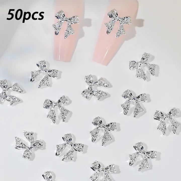 96/50Pcs%203D%20Bowknot/Ribbon%20Metal%20Nail%20Art%20Charms%20Sliver/Gold%20Alloy%20Bows%20Nails%20Rhinestones%20Decor%20Luxury%20DIY%20Manicure%20Accessories%20-%20Image%207