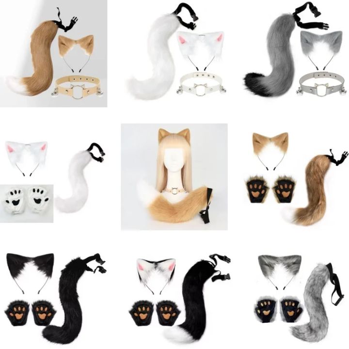 Fox Tail Fox Ears Set Plus Cute Paw Gloves Cosplay Animation Exhibition Halloween Party Animal Ears and Tail Set Plush Props