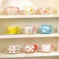 300ML Korean Style Hand Pinched Irregular Ceramic mug Hand-painted Flower Heart Coffee Cup Breakfast Milk Afternoon tea cup Gift. 