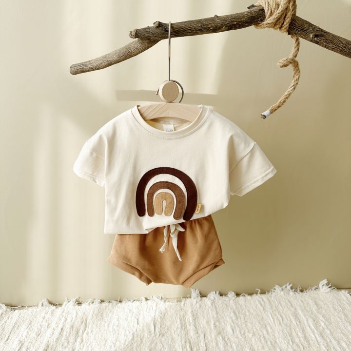 Infant%20Suit%20Baby%20Boy%20Clothes%20Girls%20Set%20Summer%202Pcs%20Newborn%20Baby%20Clothing%20Leisure%20Vacation%20Rainbow%20Patchwork%20T-shirt+Beach%20Shorts%20-%20Image%207