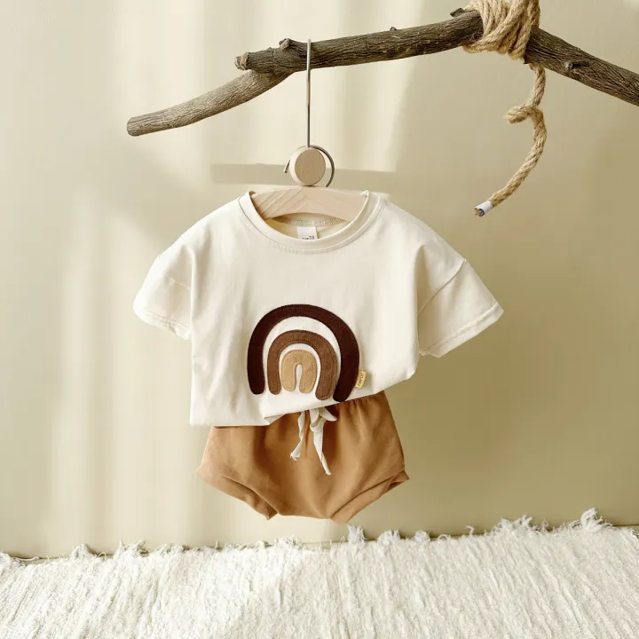 Infant%20Suit%20Baby%20Boy%20Clothes%20Girls%20Set%20Summer%202Pcs%20Newborn%20Baby%20Clothing%20Leisure%20Vacation%20Rainbow%20Patchwork%20T-shirt+Beach%20Shorts%20-%20Image%207