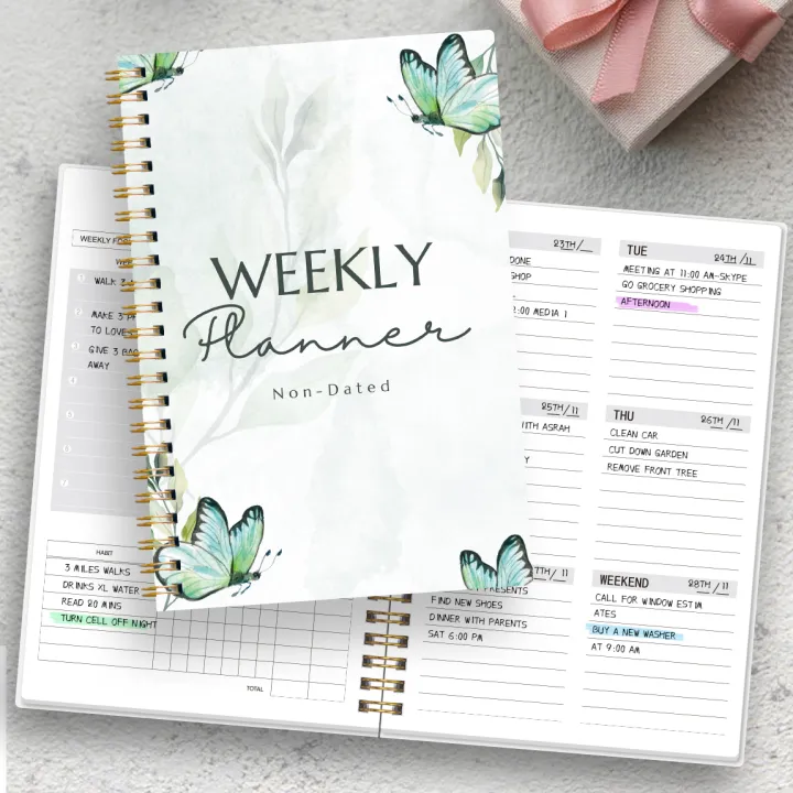 Undated Weekly Planner Spiral Notebook with Habit Tracker to Do List ...