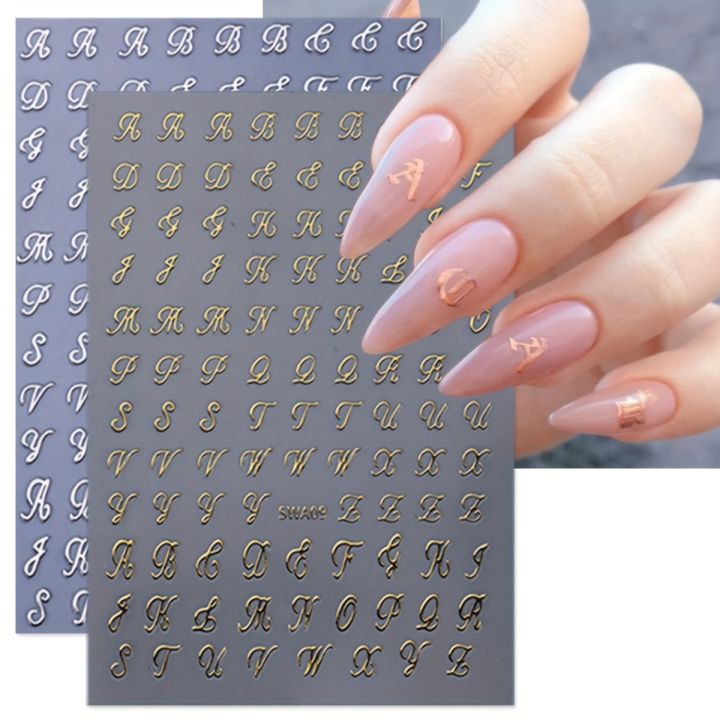Retro%20English%20Letters%20Nail%20Stickers%204/8%20Sheets%203D%20Self-Adhesive%20Nail%20Art%20Design%20Black%20White%20Gold%20Silver%20Nail%20Decals%20-%20Image%204