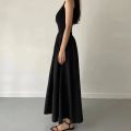 New Summer Simple Elegant Black Long Dresses For Women Round Neck Sleeveless High Waist Temperament Female Fashion Style Dress.