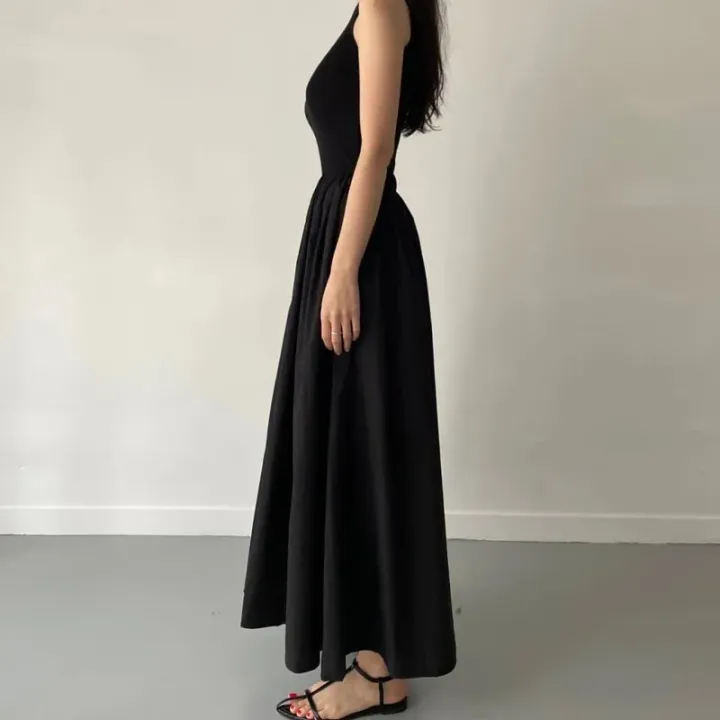 New%20Summer%20Simple%20Elegant%20Black%20Long%20Dresses%20For%20Women%20Round%20Neck%20Sleeveless%20High%20Waist%20Temperament%20Female%20Fashion%20Style%20Dress%20-%20Image%206