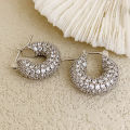 Huitan Big/Small Two Sizes Hoop Earrings for Women Full Paved CZ Stone Bling Bling Female Circle Earrings Temperament Jewelry.