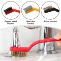 3Pcs Mini Wire Brush Set for Cleaning and Rust Removing, 7 Inch Industrial Wire Small Wire Brush Set of Stainless Steel/Nylon/Brass Bristles multipurpose, rust remover and paint cleaning brush, metal surface cleaner, small wire brush set (No Color Choice). 