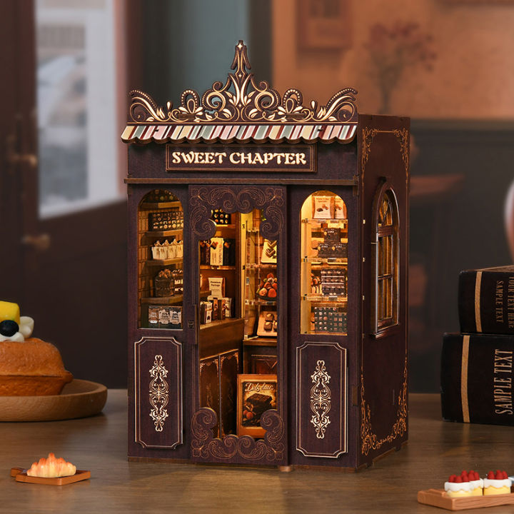 DIY Book Nook Wooden Miniature Doll House Model Kits Bookend 3D Puzzle Bookshelf Decoration For  Friends Birthday  
