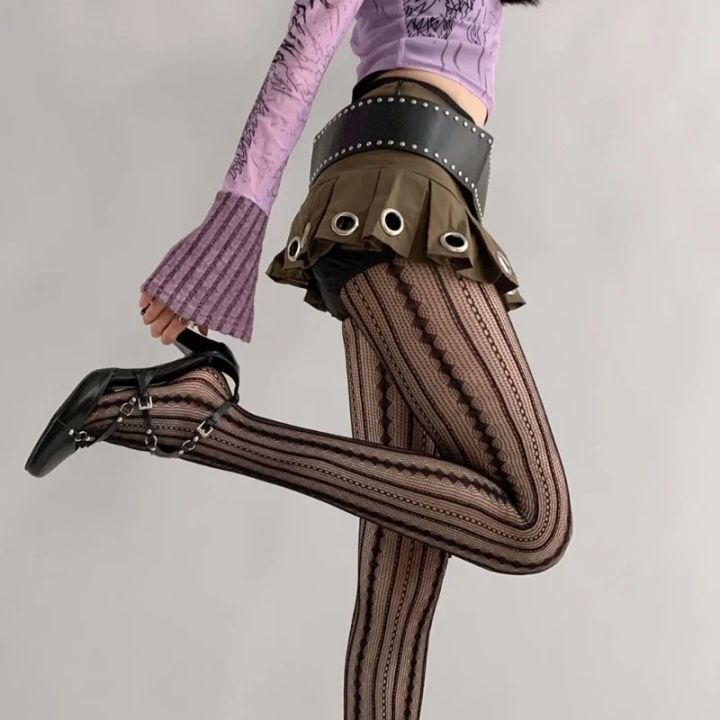 Women%20Vintage%20Solid%20Fishnet%20Lace%20Pattern%20Tights%20Stockings%20Hollowed%20Rhombus%20Striped%20Geometric%20Jacquard%20Pantyhose%20Leggings%20-%20Image%202