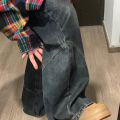 Y2K Spicy Girl Dark Series Wide Leg Jeans Women's New High Street Splicing Loose High Waist Slimming Flare Pants.