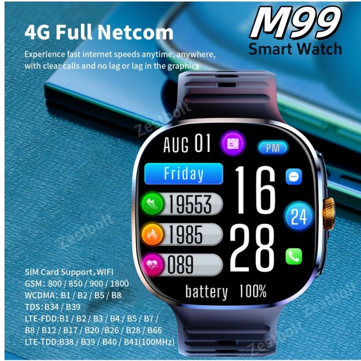 Screen Game View Original M99 Smartwatch 2.4 inch Amoled Screen insert 4G/5G Sim Card ...